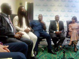 Picture of dignitaries at the Clean Cooking Forum 2015 (from right): Radha Muthiah, Mr Emmanuel Armah-Kofi Buah, Mr John Ackon, Rocky Dawuni and Mr Nicholas Manu