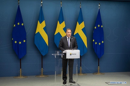 Swedish Prime Minister Stefan Lofven 6667 Swedish Prime Minister Stefan Lofven attends a press conference after losing a no-confidence vote in Stockholm, Sweden, on June 21, 2021. Swedish Prime Minister Stefan Lofven was ousted in a no-confidence vote in the parliament on Monday, as a majority of parliament members backed his departure. (Ninni Andersson/Regeringskansliet/Handout via Xinhua)